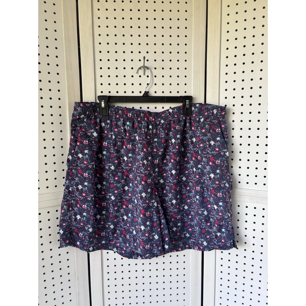 Columbia Womens 2X Floral Shorts Pull On Drawstring Pockets Blue Pink 100% Nylon